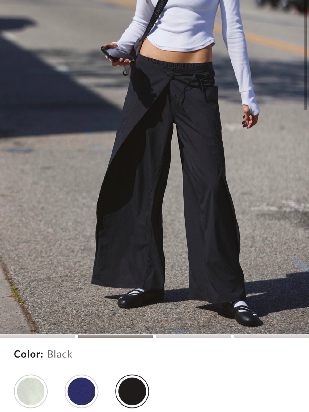Free People Black Wide-Leg Wrap Track Pants